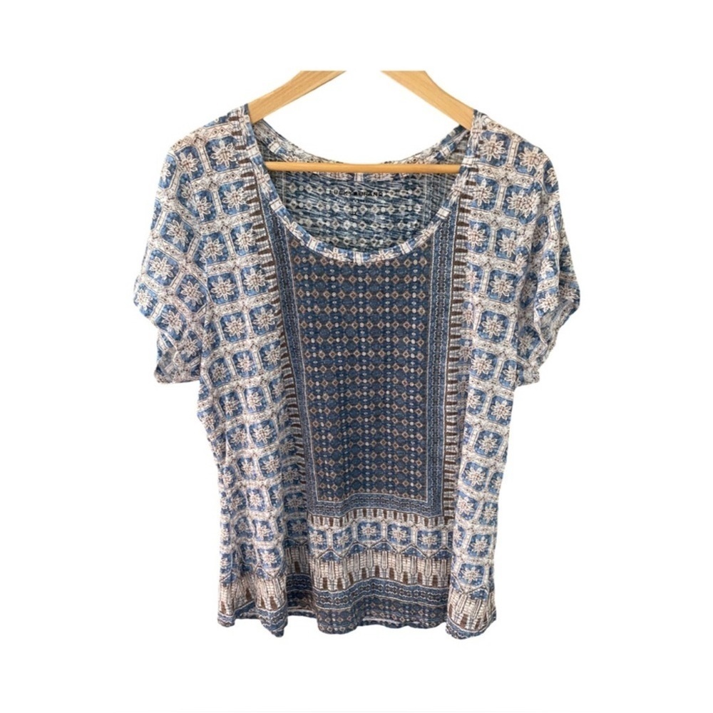 Lucky Brand Short Sleeve Scoop Neck Geometric Pattern Shirt NWT Size 1X